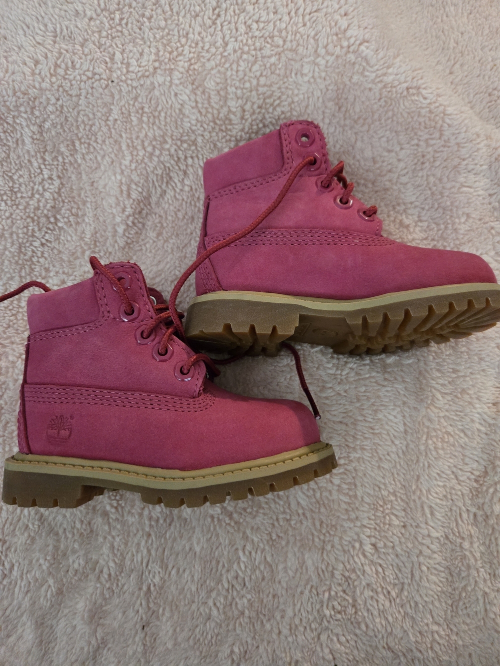 Timberland Kids Hot Pink Lace-Up Boots with Tan Sole